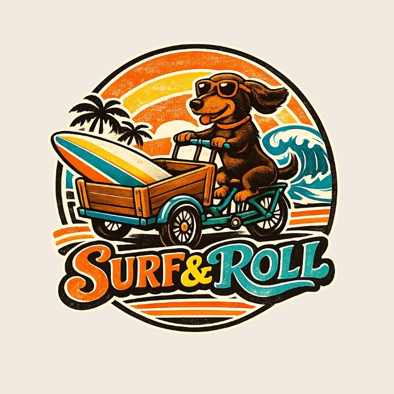 Teckel surf & roll avec planche de surf