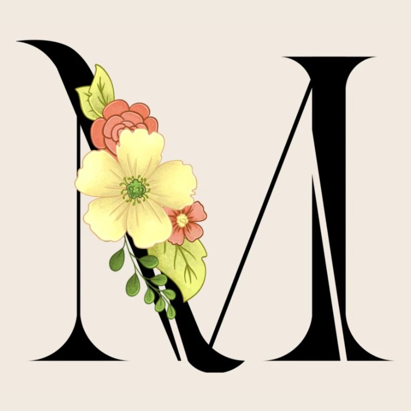 Eleganter Buchstabe 'M' mit Blumen