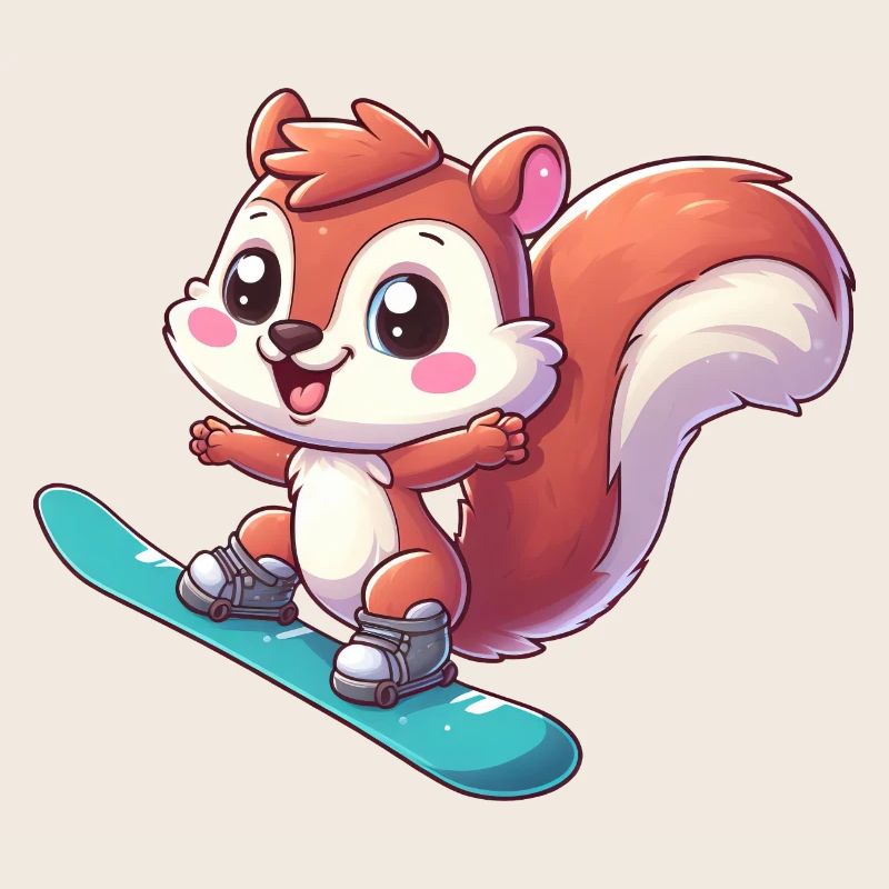 Süßes Eichhörnchen, Comic Snowboarder, Winterurlau