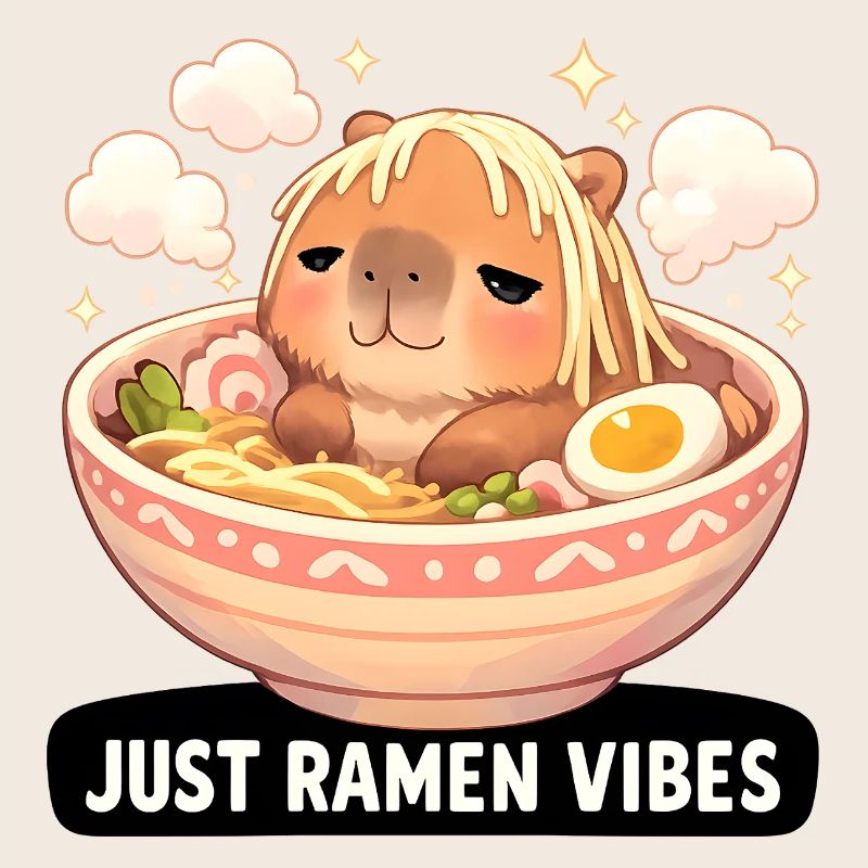 Capybara with ramen vibes