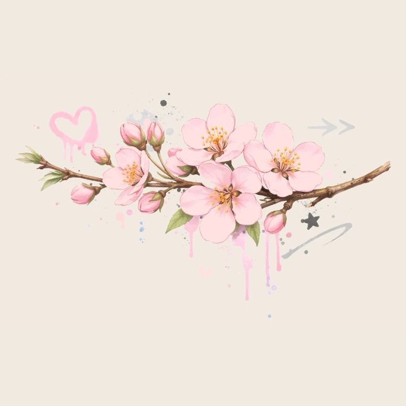 Branche de cerisier en fleurs de style graffiti
