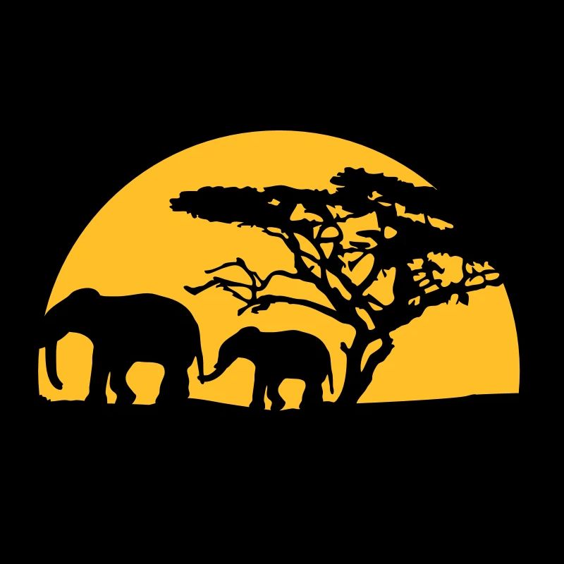 Sunset In Africa Tree And Elephants