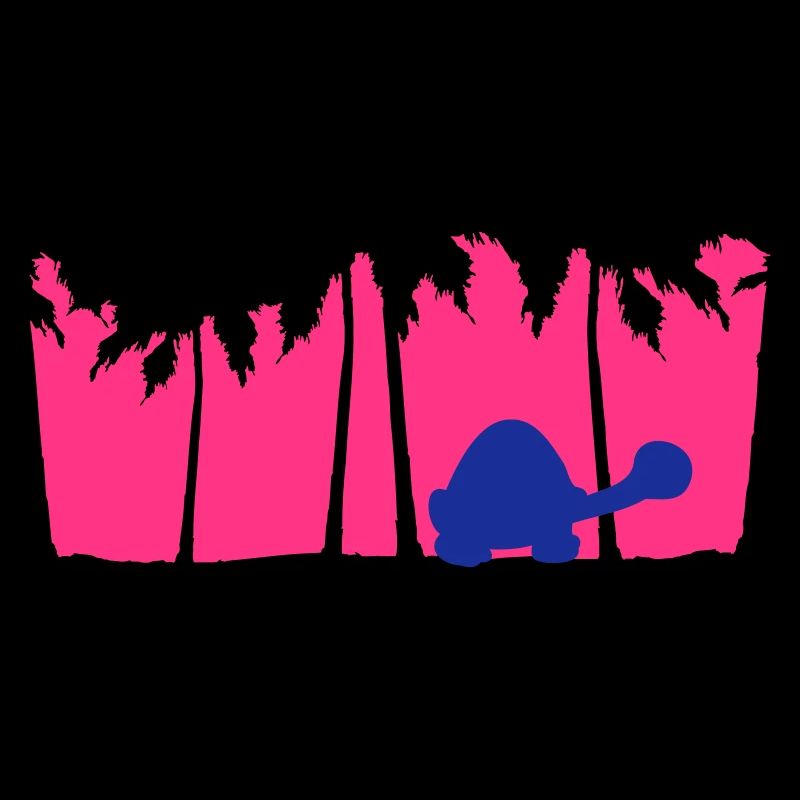 Cute Turtle Walking Palm Trees Silhouette Vacation
