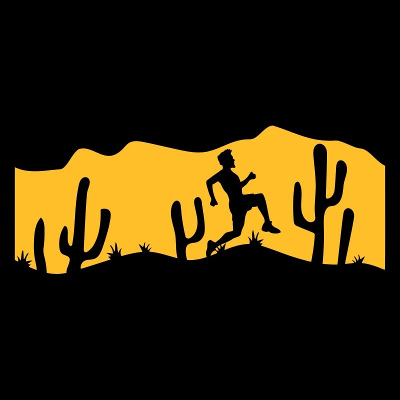 Cacti Desert Man Running Fast Funny Running Fun