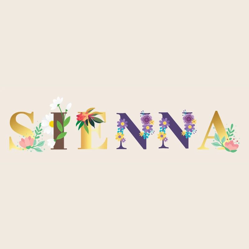 SIENNA Name Art avec fleurs brodées