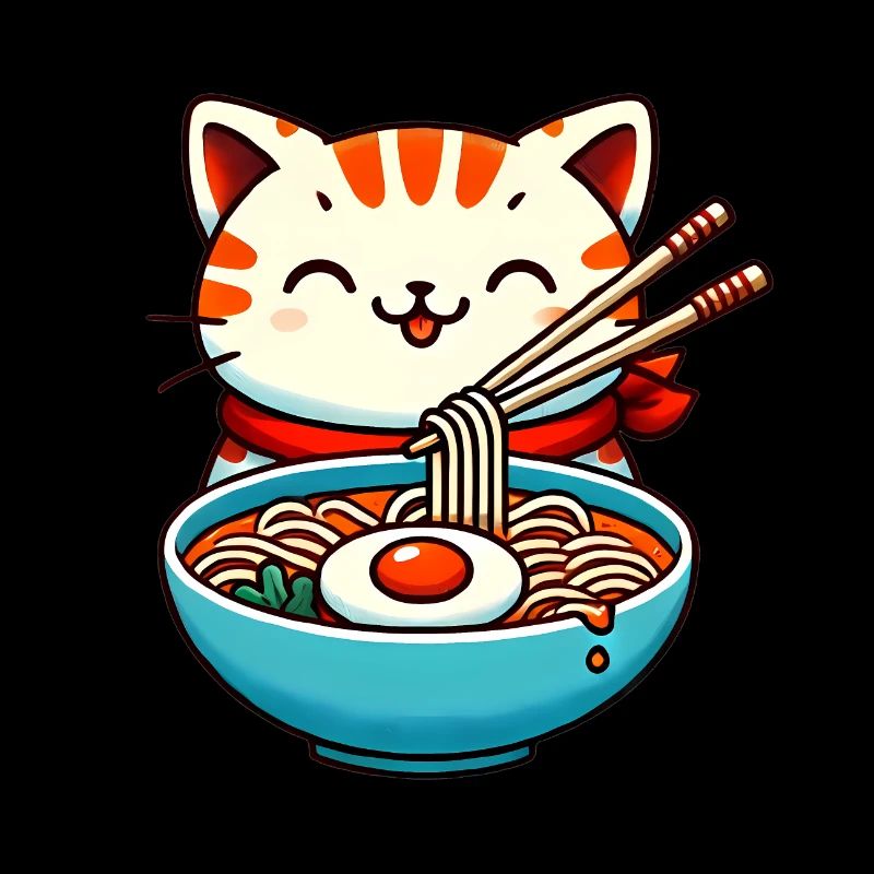 Adorable chat mangeant des ramen Design