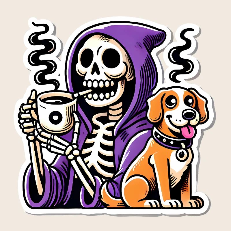 Skeleton Coffee Lover with Dog