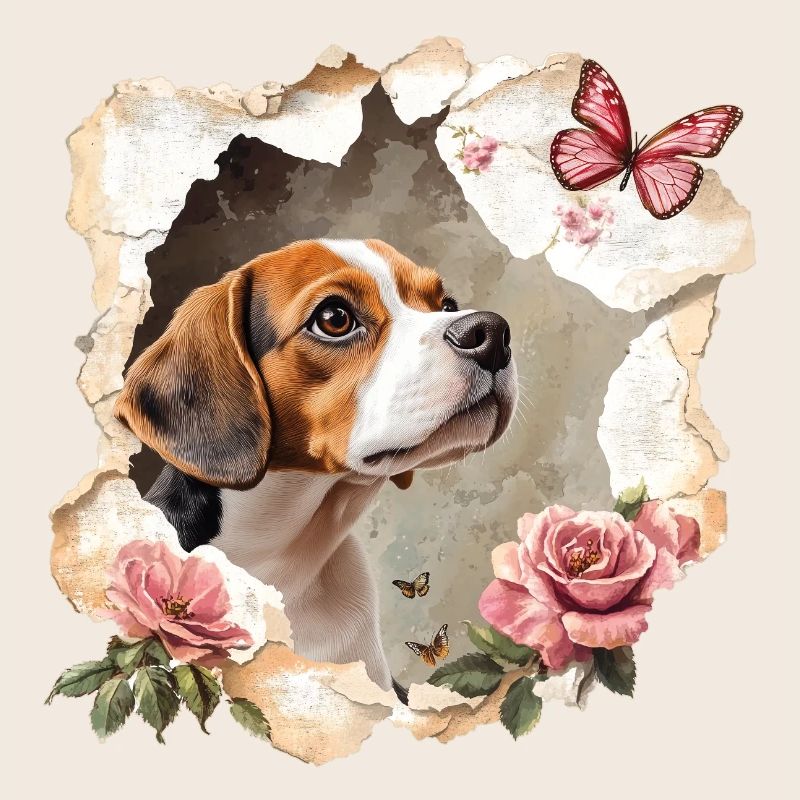 Beagle with butterfly