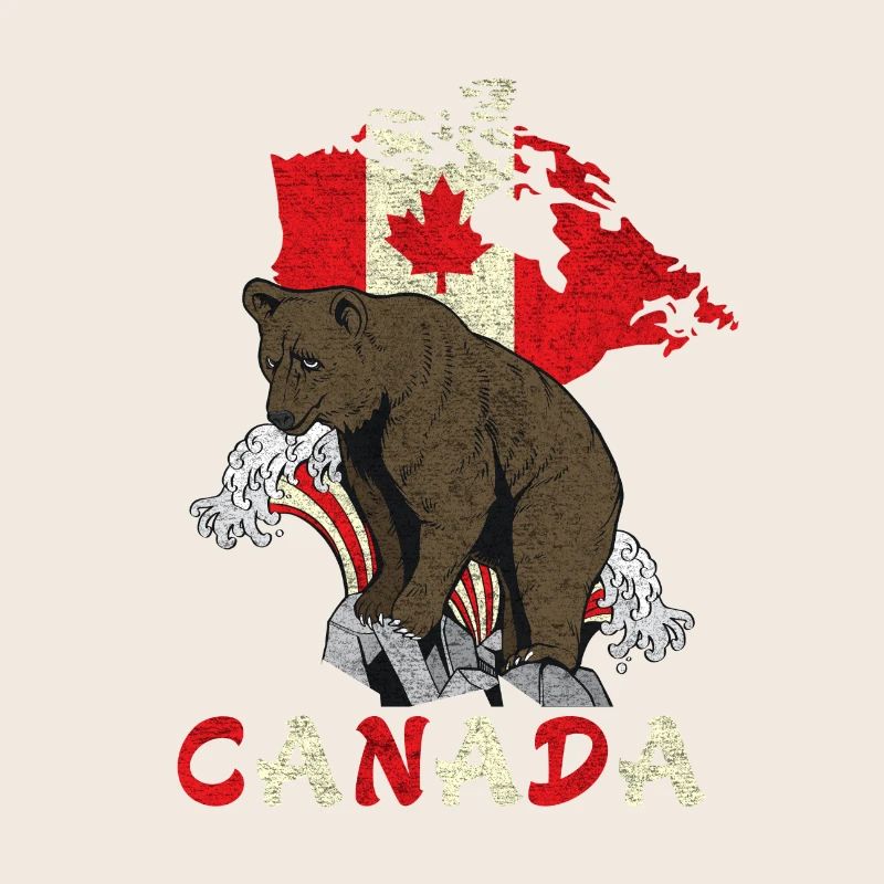 Canada bear design with map and flag