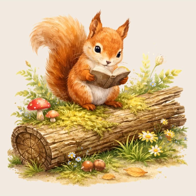 Eichhörnchen liest Buch Illustration 