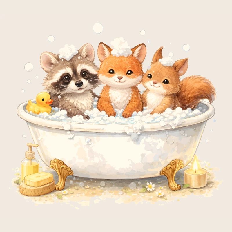 Illustration de la baignée d’animaux de la forêt mignons