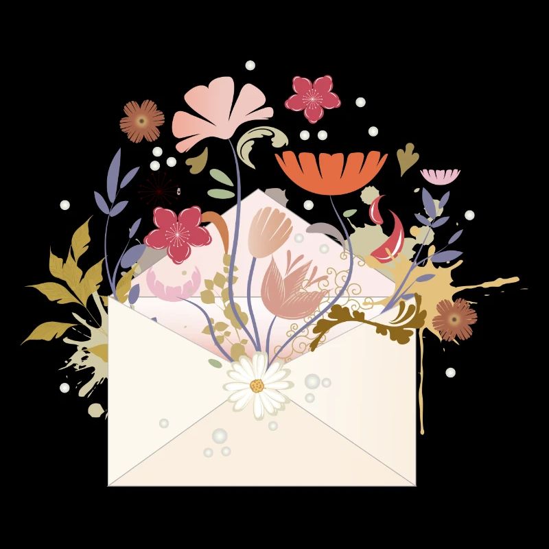 floral envelope with flowers and plants