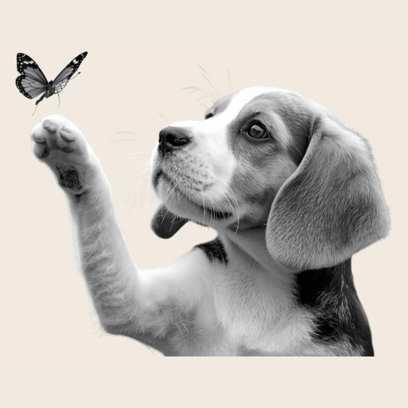 Chiot beagle et papillon