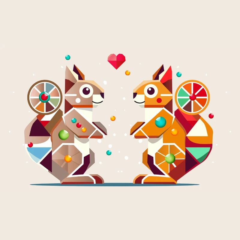 zwei Eichhörnchen mit Herz-farbenfroher Hingucker