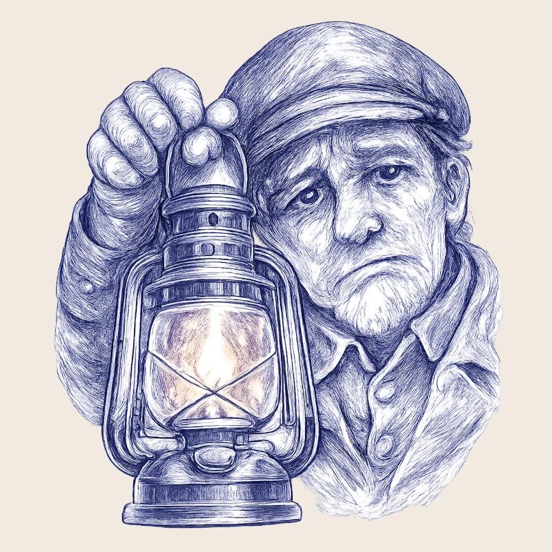 Senior man with lantern