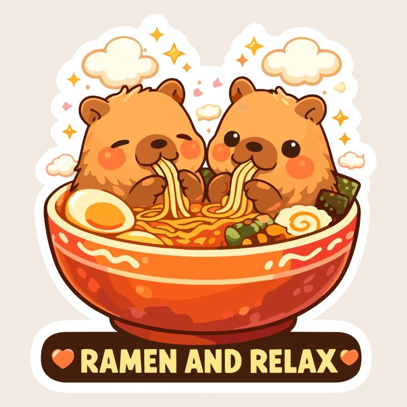 Capybara Ramen & Relax Sticker
