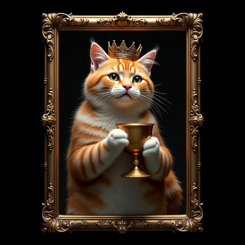 Mittelalter Katze im Bilderrahmen Kunst Krone