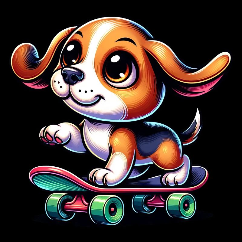 Beagle Skateboarder Comic Cartoon Hund