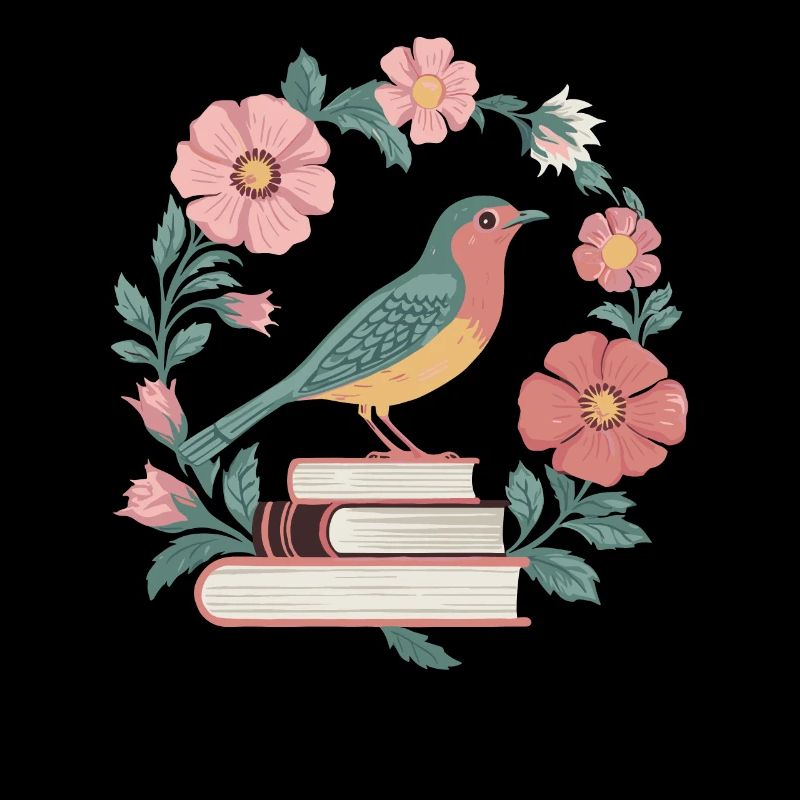 Cottagecore Blumen Vogel Buch Illustration