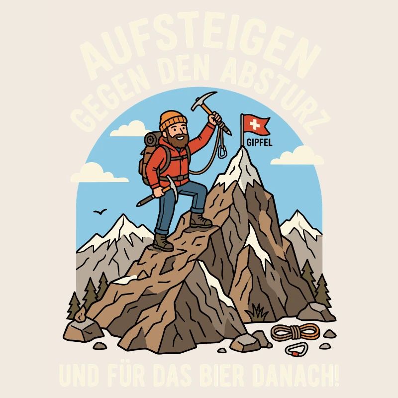 Bergsteiger gegen Abstieg Bier Danach