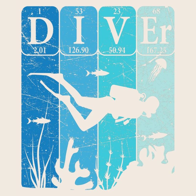 Scuba Diver Tableau périodique Éléments Retro