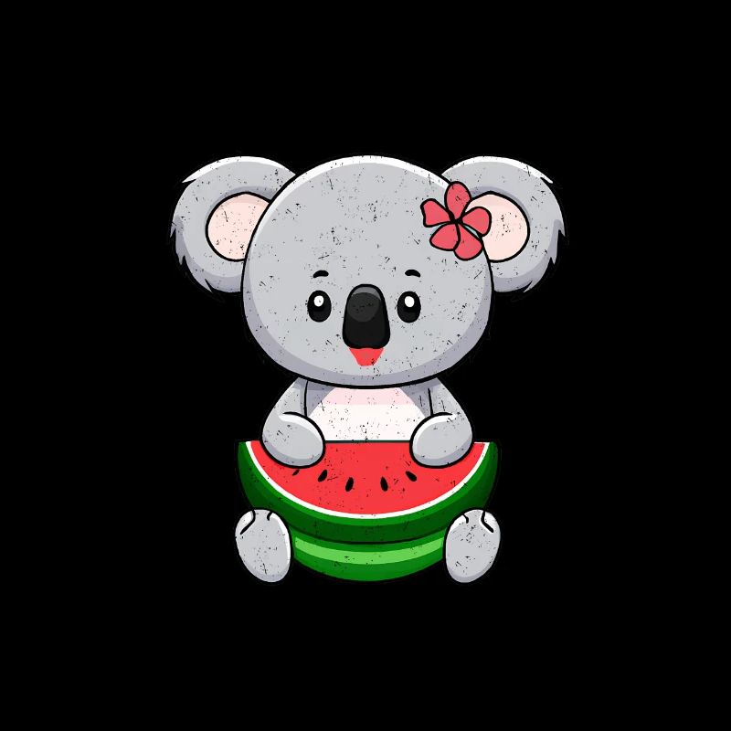 Süßes Kawaii Koala Mädchen isst Wassermelone