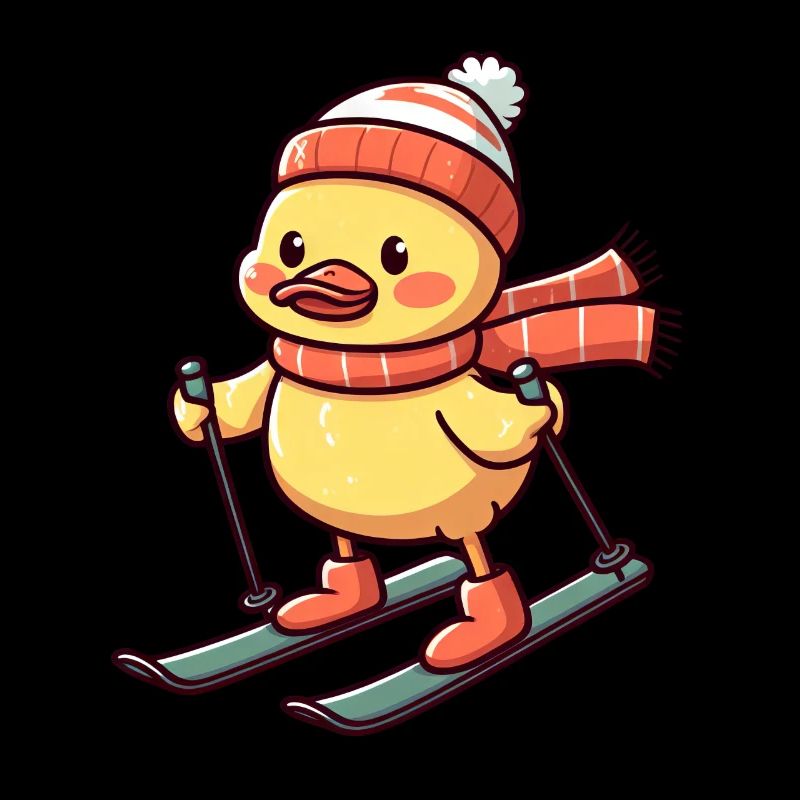 Skiing duck in winter