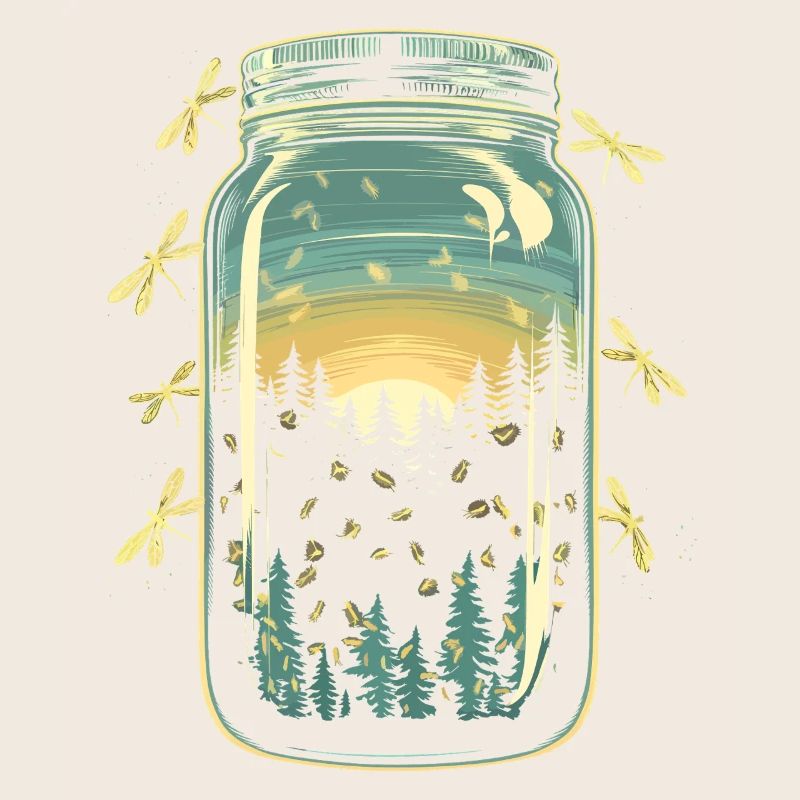 Magical forest fireflies