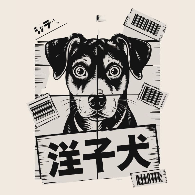 Chien mignon avec affiche de code-barres