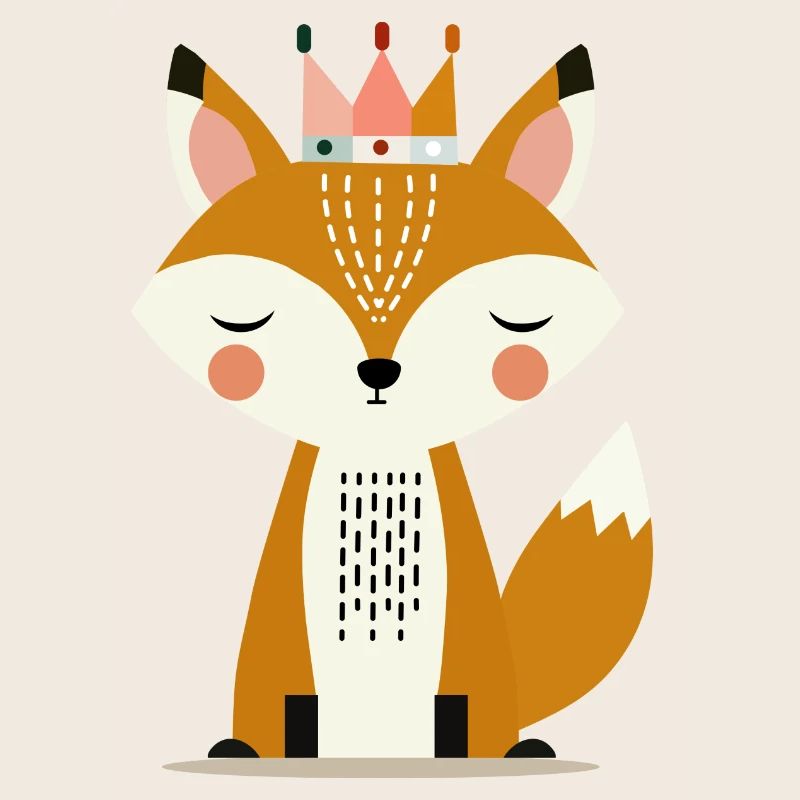 Cute Fox with Crown – Minimalist Art