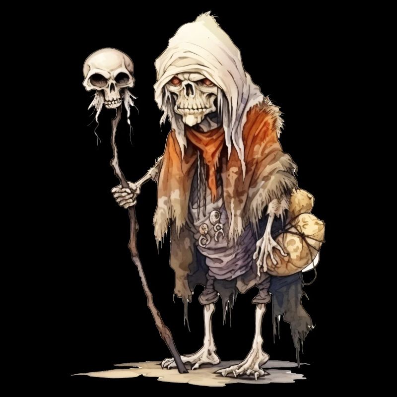 Magicien osseux avec bâton de crâne – Fantasy
