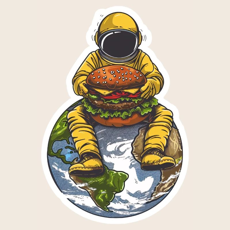 Un astronaute est heureux de son hamburger dans l’espace