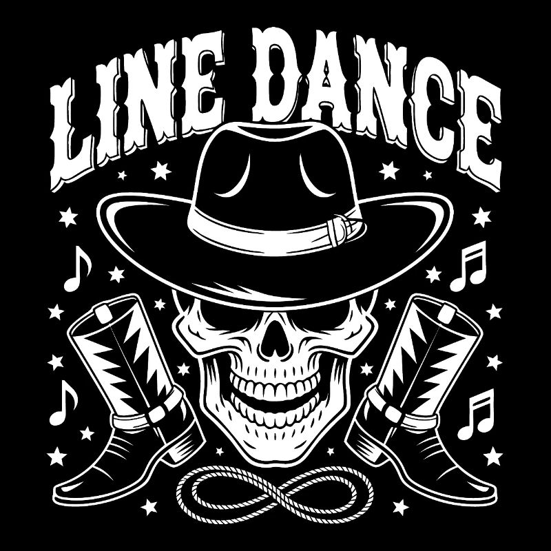 Crâne de danse en ligne avec stetson et bottes et lasso