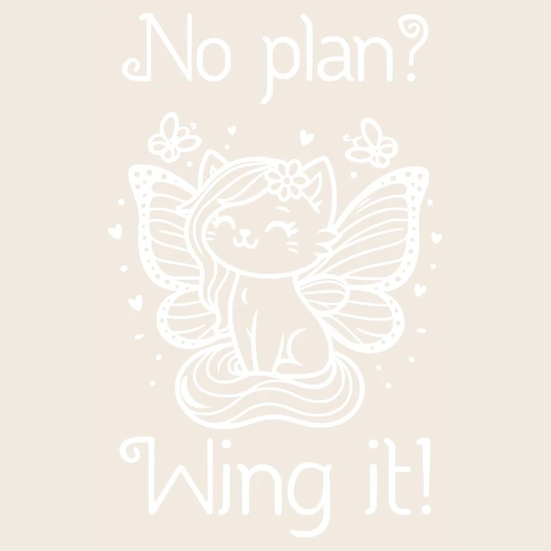 No plan? Wing it! Winged Cat (white)