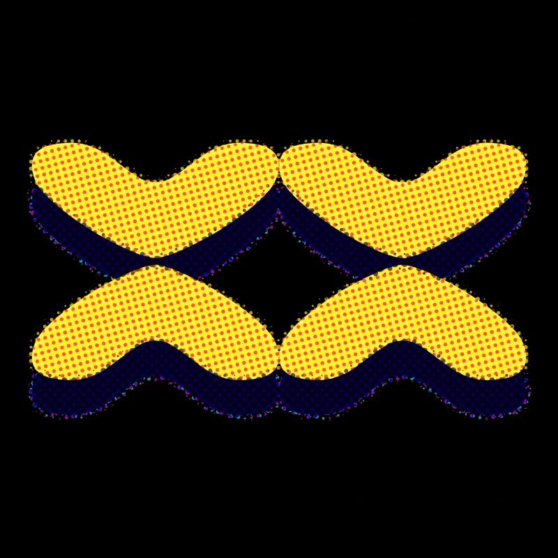 Four pattern shapes in yellow with black background green