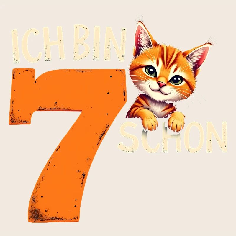 7. Geburtstag Mädchen Junge Katze Ich Bin Schon