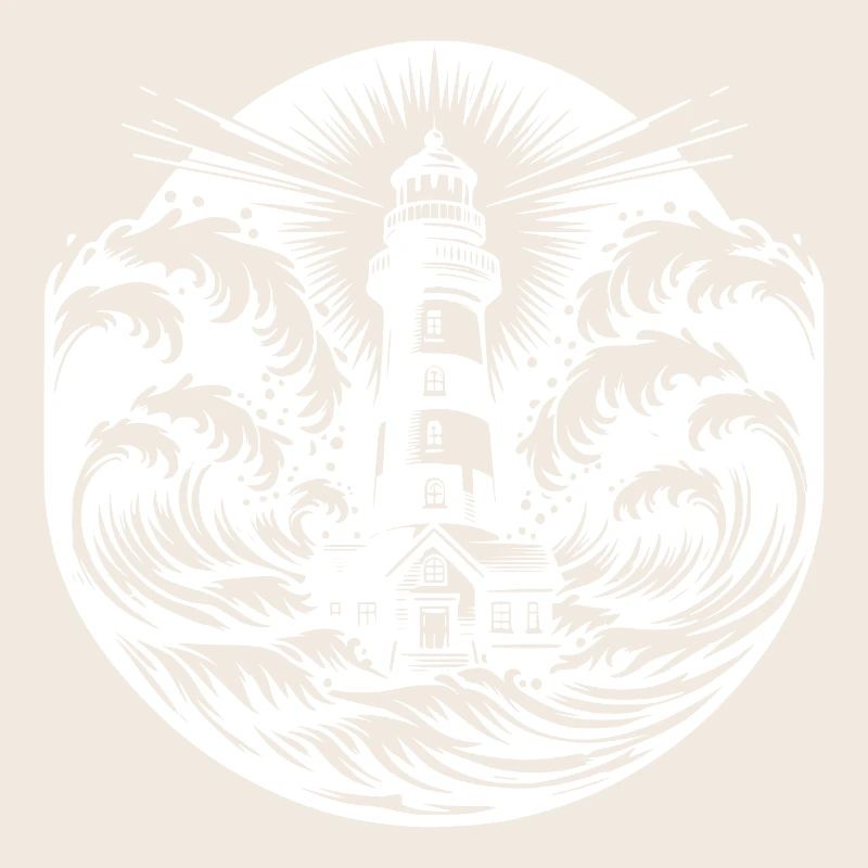 Phare côtier rayé dans une mer agitée