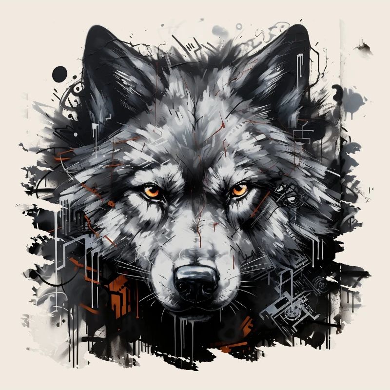 Lone Wolf. Urban hunter in graffiti style.