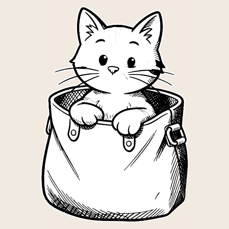 Illustration du chaton dans une bourse