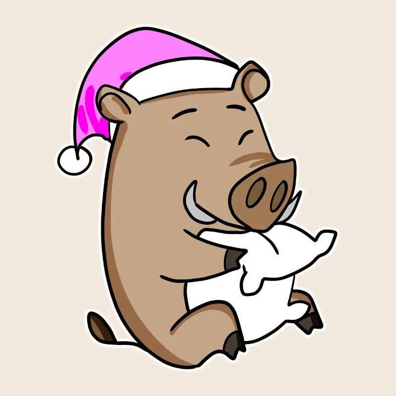 Wild boar with pillow and sleeping cap