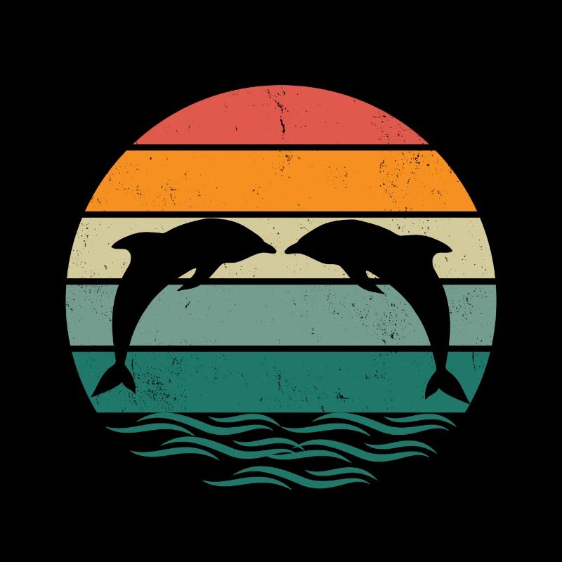 Silhouette dolphins - Retro Sunset Dolphin