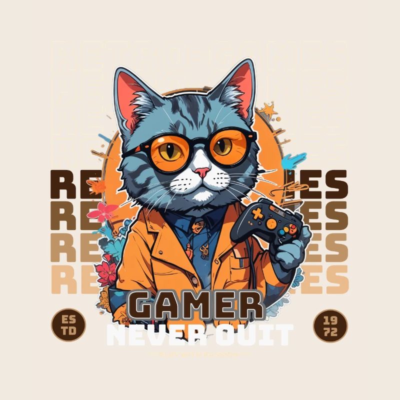 Retro Gamer Katze mit Controller Konsolenspiele