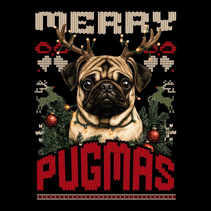 Carlin Pull de Noël laid Style Merry Pugmas