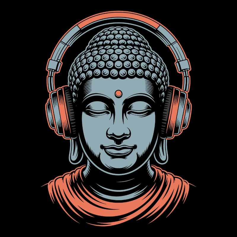 Buddha mit Kopfhörern Achtsamkeit Musik Boho Zen