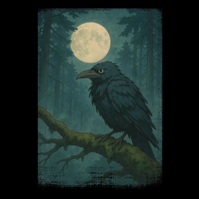 Mystical Raven Anime Moonlit Forest