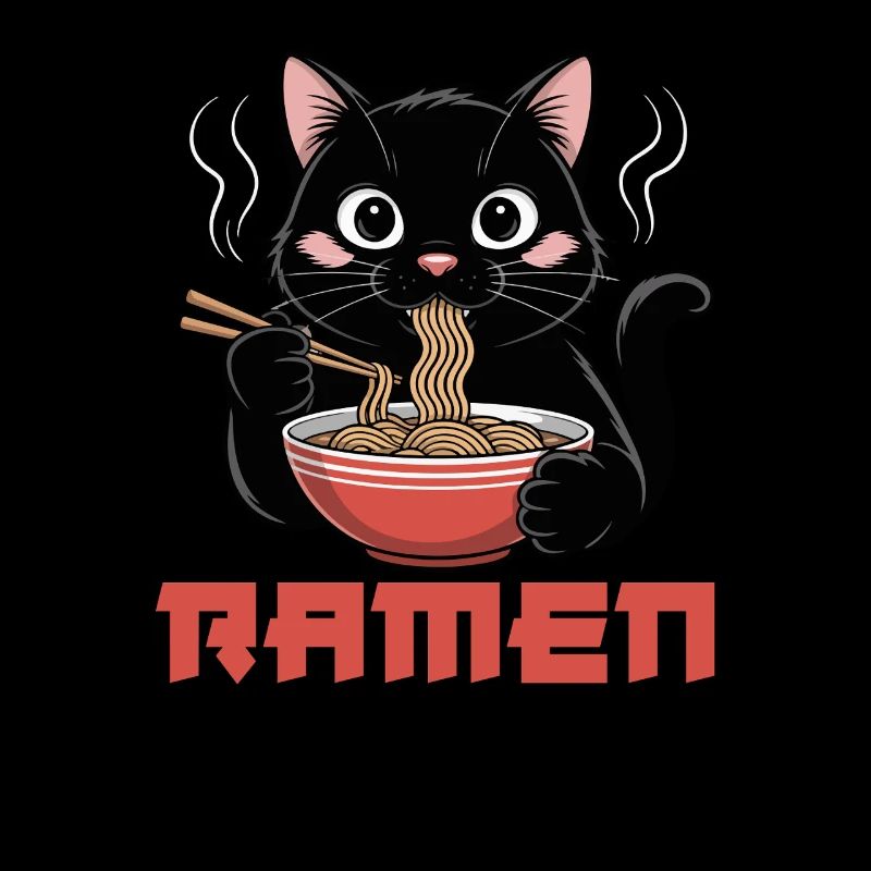 Schwarze Katze Ramen Nudel Fan Kawaii