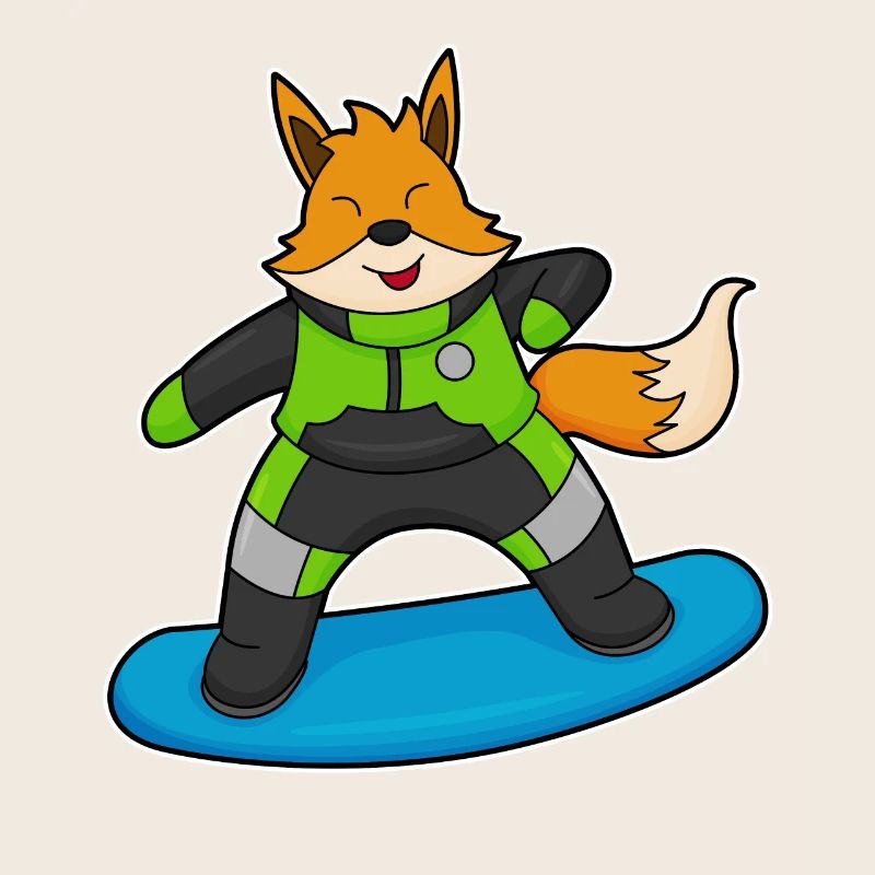 Fuchs as a snowboarder with snowboard