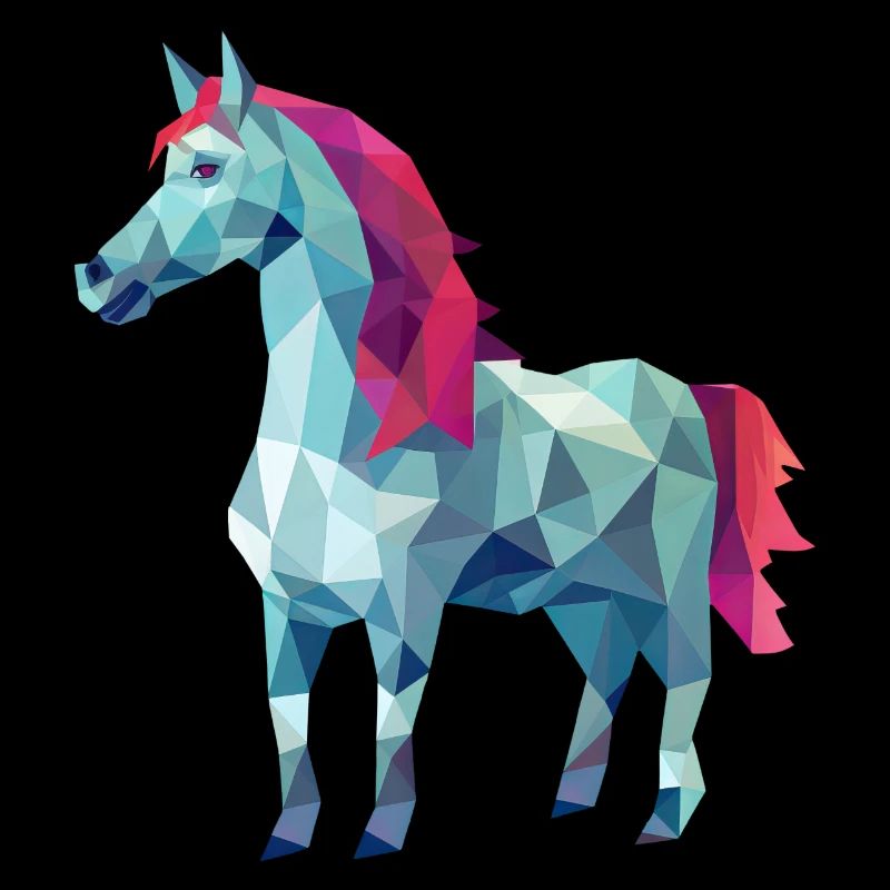 Cheval blanc en design d’art polygonal rose