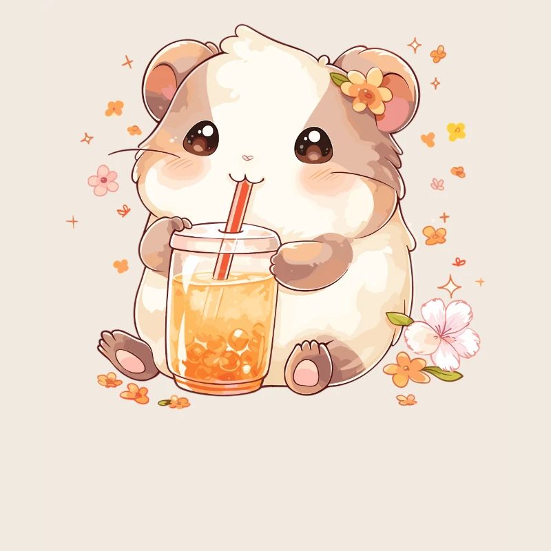 Kawaii Hamster Drinks Boba Bubble Tea Chibi