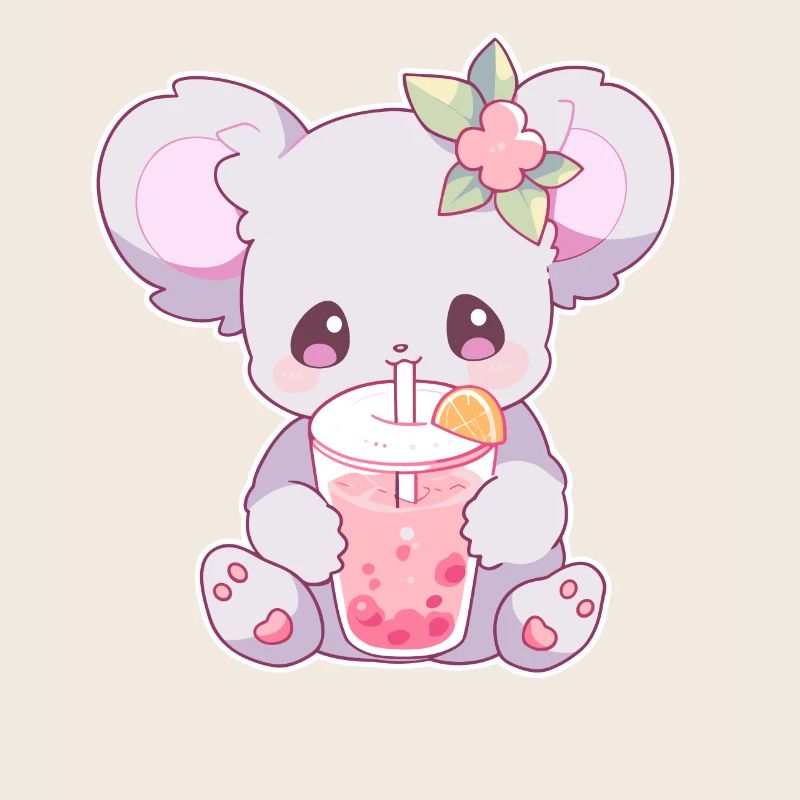 Kawaii Koala Drinks Boba Bubble Tea Chibi